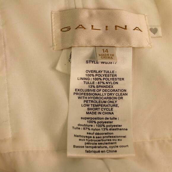 Galina Size 14 Ivory Wedding Dress Illusion Bodice w/Lace Sleeves STYLE# WG3817 - Picture 14 of 16